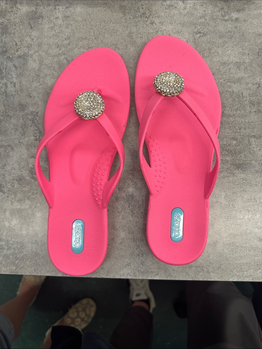 OKA b. Hot Pink Jeweled Thong Sandals
